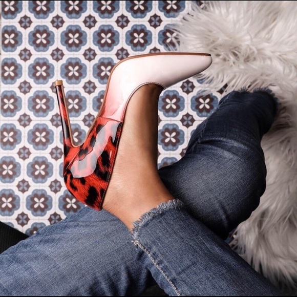 Ombre White and Red Leopard High Heels - Picture 6 of 6